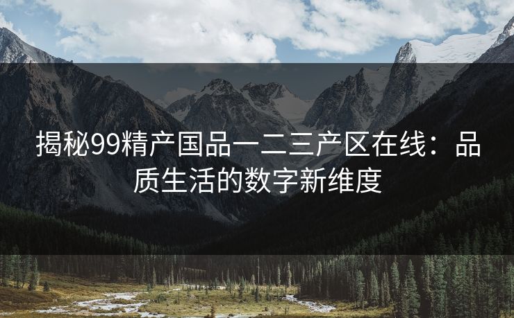 揭秘99精产国品一二三产区在线:品质生活的数字新维度