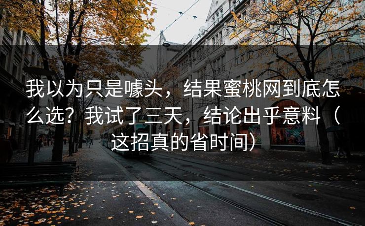 我以为只是噱头，结果蜜桃网到底怎么选？我试了三天，结论出乎意料（这招真的省时间）
